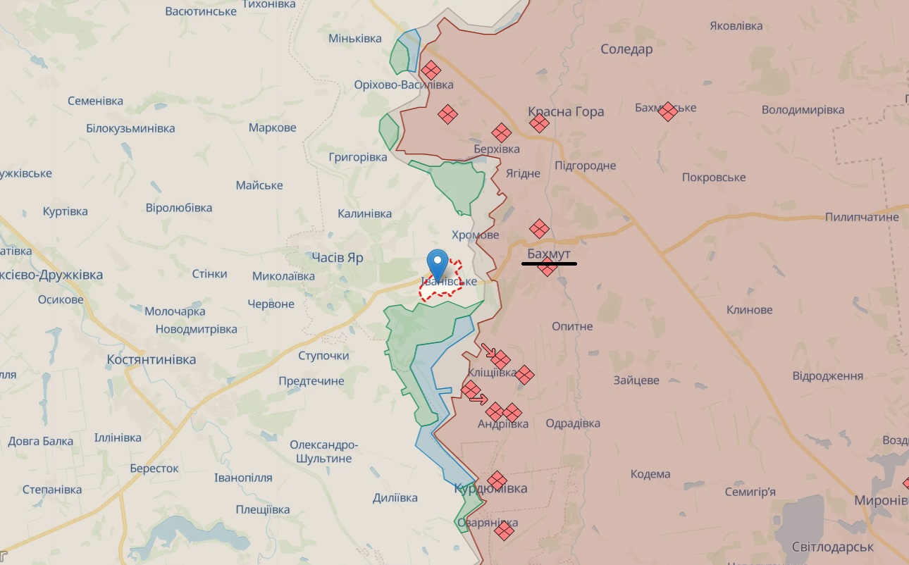ЗСУ відбили атаки РФ під Бахмутом і просуваються на півдні та півночі від міста – карта